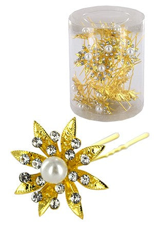 Stone Hair Pin 20/jar Gold - jar flower