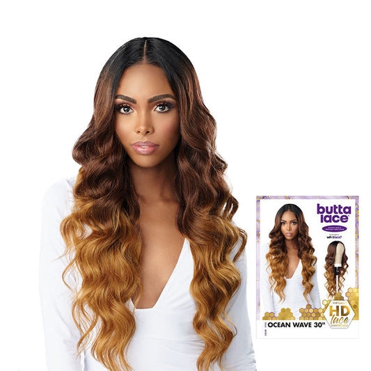 SENSATIONNEL BUTTA LACE HUMAN HAIR BLEND WIG OCEAN WAVE 30"