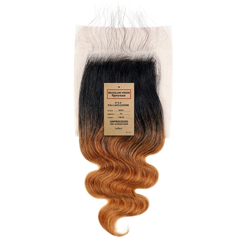 LAFLARE 100% Unprocessed Brazilian Virgin Remy Hair 4"X4" Full Lace Closure - BODY 12"