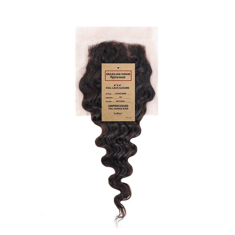 LAFLARE 100% Unprocessed Brazilian Virgin Remy Hair 4"X4" Full Lace Closure - LOOSE DEEP 12"