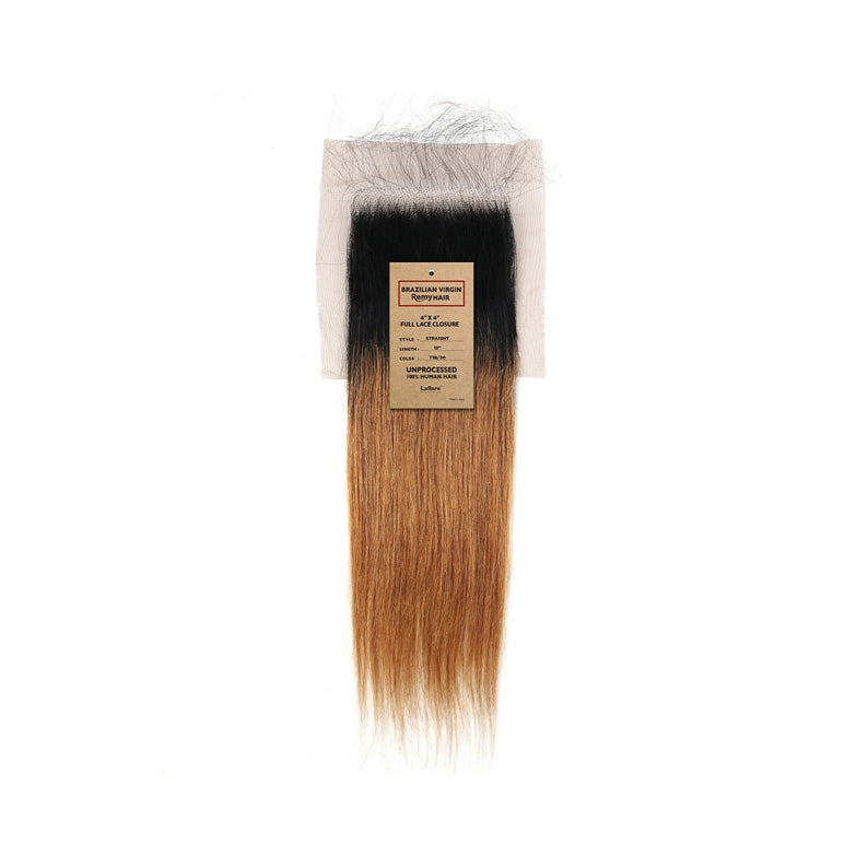 LAFLARE 100% Unprocessed Brazilian Virgin Remy Hair 4"X4" Full Lace Closure - STRAIGHT 12"